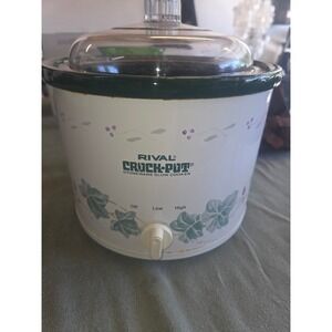 Rival Crock-Pot Stoneware Slow Cooker White Green Ivy Floral Vintage 3.5 Quart